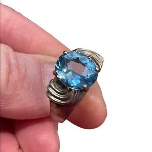 Vintage sterling silver ornate chunky large 925 Topaz Blue stone ring